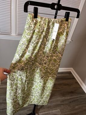 J. Crew Cream Midi Skirt with Green Floral Print